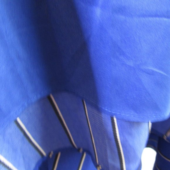 Long Blue Prom Dress Size M Stripes Button Wrap by One O Eight, British Elegant - Picture 11 of 12